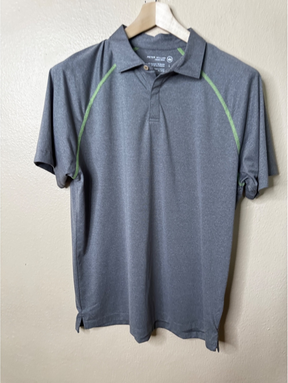 Peter Millar Crown Sport Gray Polo Shirt Mans Large Performance Golf